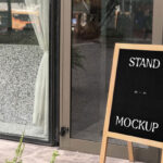 Perspective View of Wooden Street Stand Mockup
