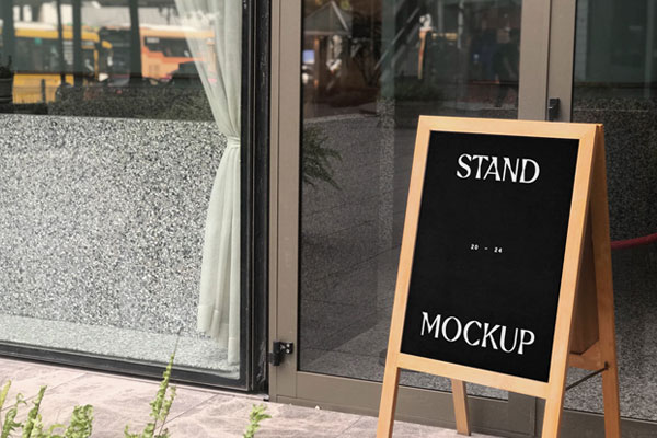 Perspective View of Wooden Street Stand Mockup