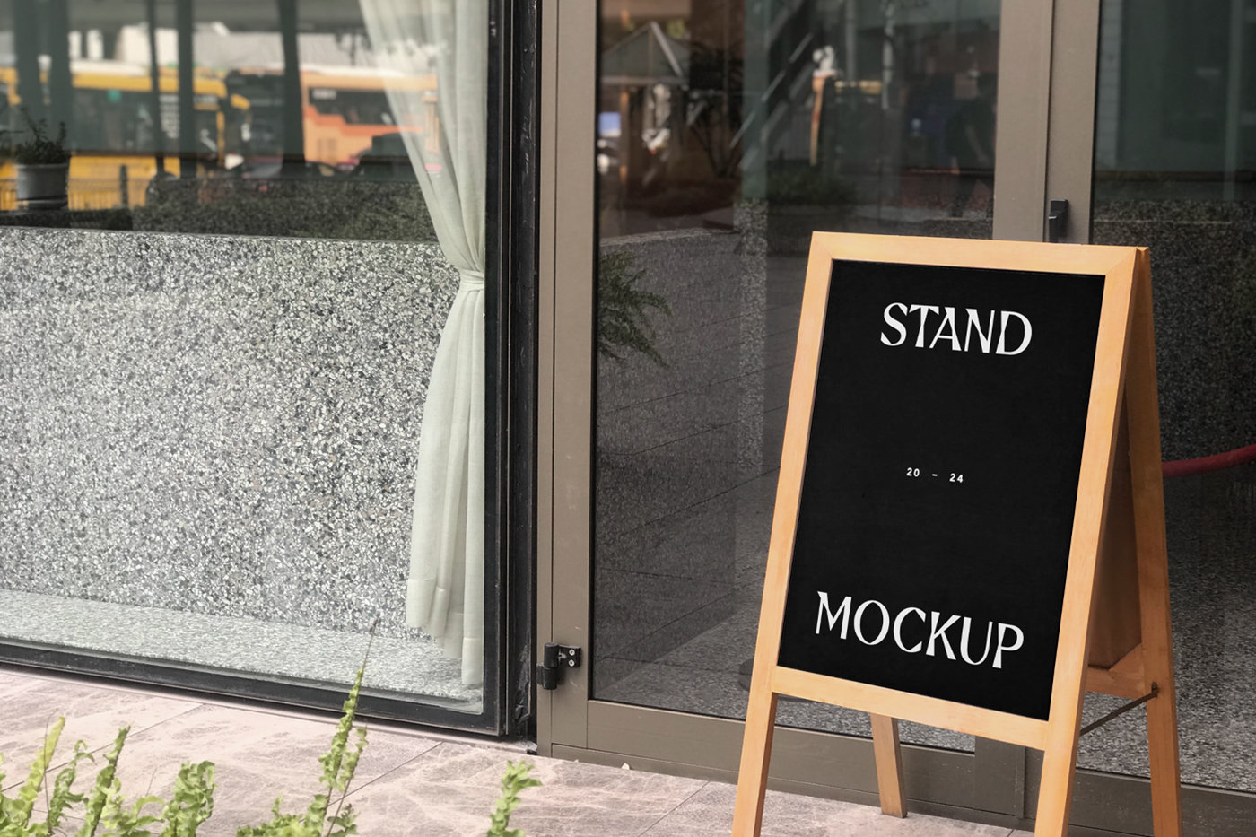 Perspective View of Wooden Street Stand Mockup FREE PSD