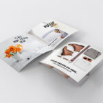 Perspective View Open and Closed Bi-fold Square Brochures Mockup