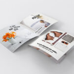 Perspective View Open and Closed Bi-fold Square Brochures Mockup