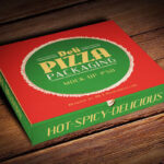 Perspective View Pizza Box on Wooden Floor Mockup