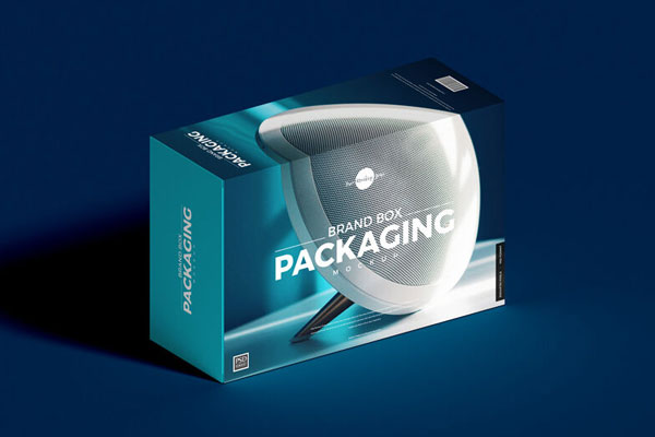 Perspective View Rectangular Box Packaging on Floor Mockup