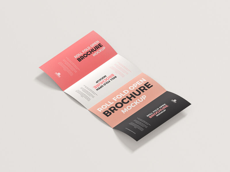 Perspective View Roll Fold Brochure Mockup