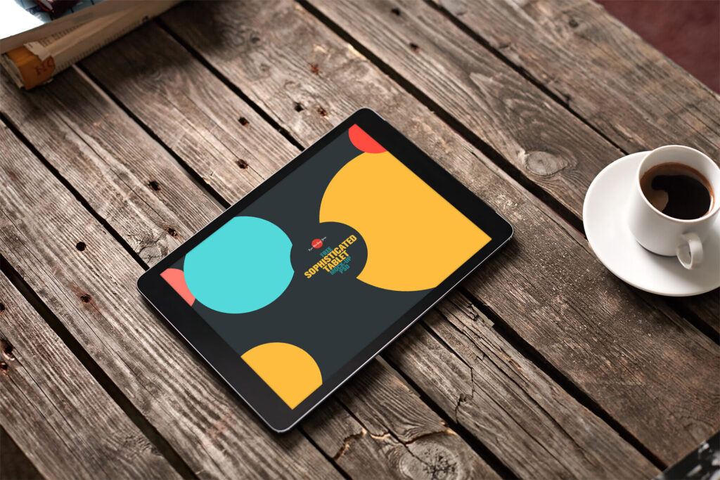 Perspective View Tablet Mockup with a Cup of Coffee