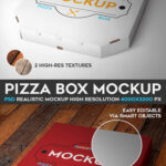 Perspective View Take-away Pizza Box Mockup on Floor