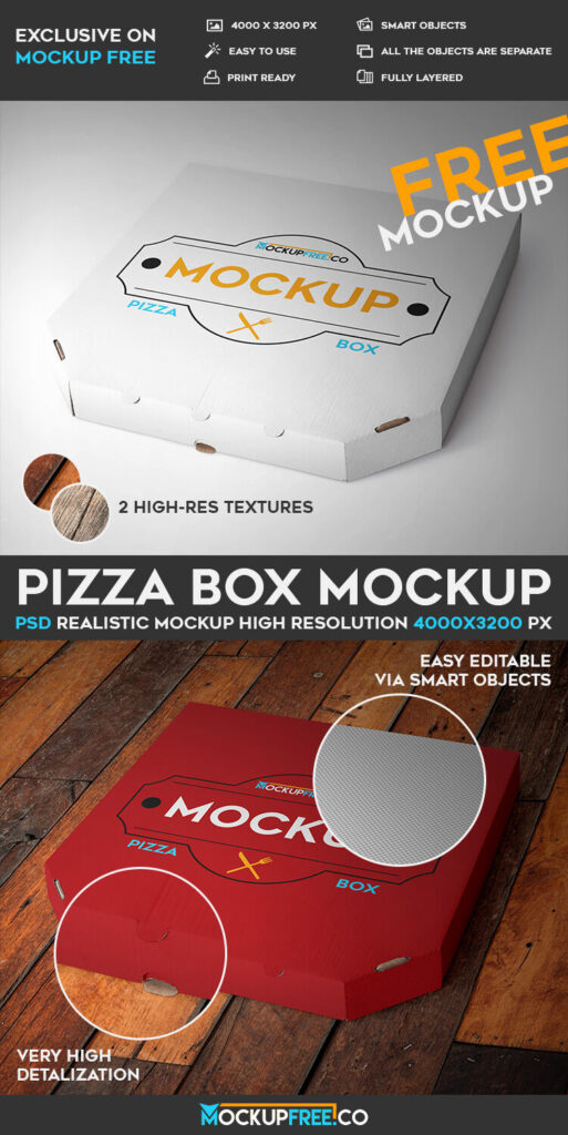 Perspective View Take-away Pizza Box Mockup on Floor