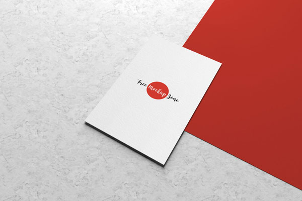 Perspective View Vertical Business Card Mockup on Marble Floor