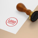 Perspective View Wooden Handle Stamp on Paper Mockup