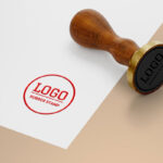 Perspective View Wooden Handle Stamp on Paper Mockup