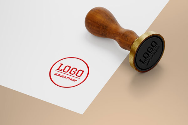 Perspective View Wooden Handle Stamp on Paper Mockup