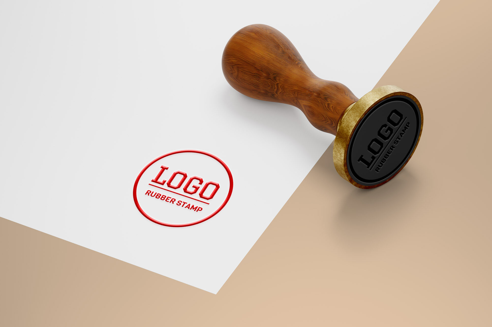 Perspective View Wooden Handle Stamp on Paper Mockup FREE PSD