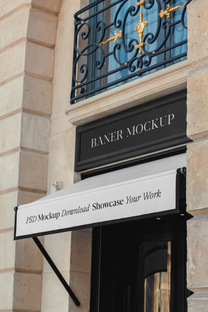 Perspective Vision of Banner Mockup with Awning
