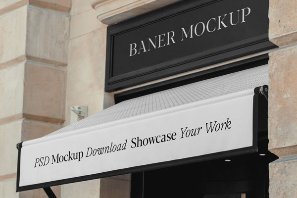 Perspective Vision of Banner Mockup with Awning