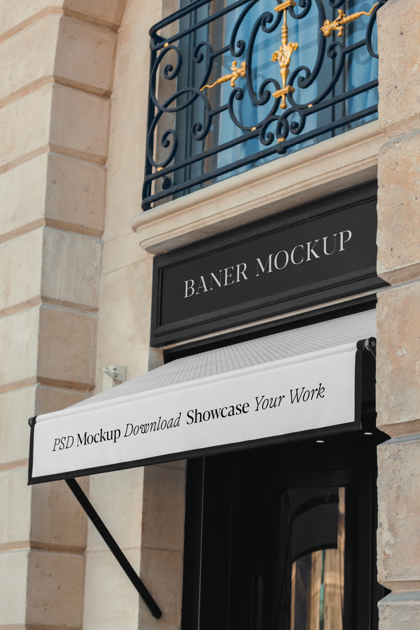 Perspective Vision of Banner Mockup with Awning FREE PSD