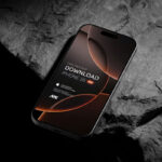 Perspective Vision of Black Titanium iPhone 16 Pro Mockup on Rock