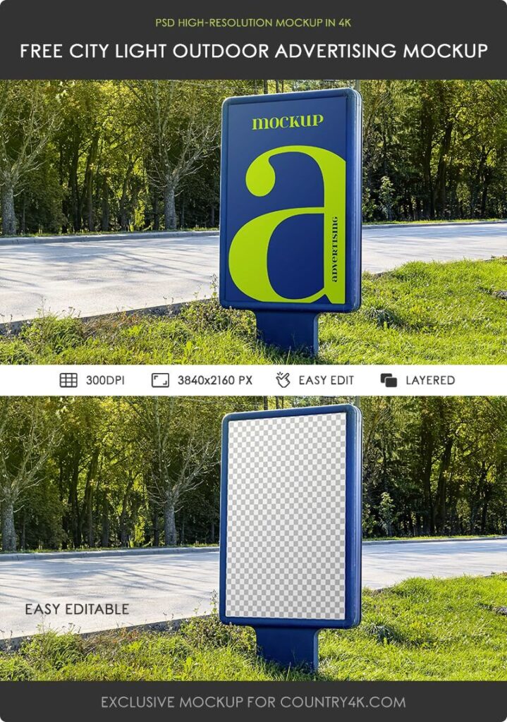 Perspective Vision of City Light Outdoor Advertising Mockup