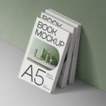Perspective Vision of Hard Cover Books Mockup By Wall