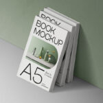 Perspective Vision of Hard Cover Books Mockup By Wall
