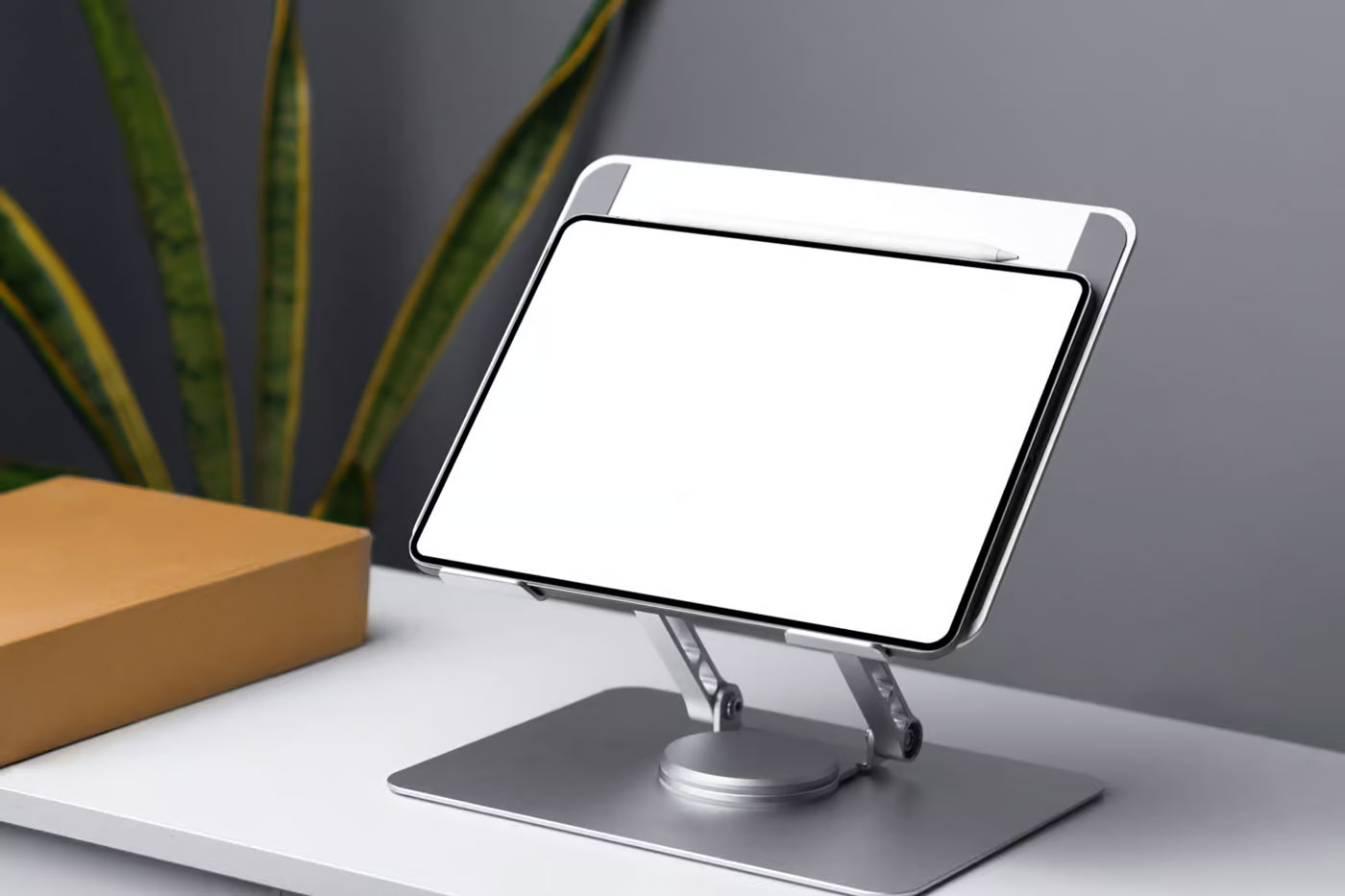 Free Perspective Vision of iPad Pro Mockup in Dock PSD Template