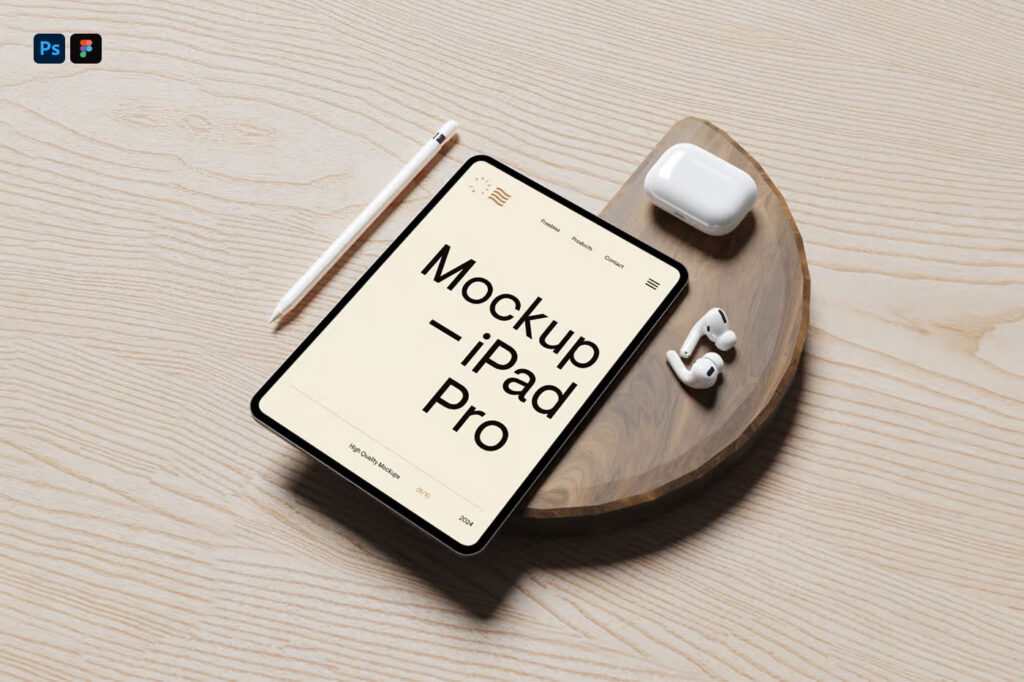 Perspective Vision of iPad Pro Mockup with Accessories