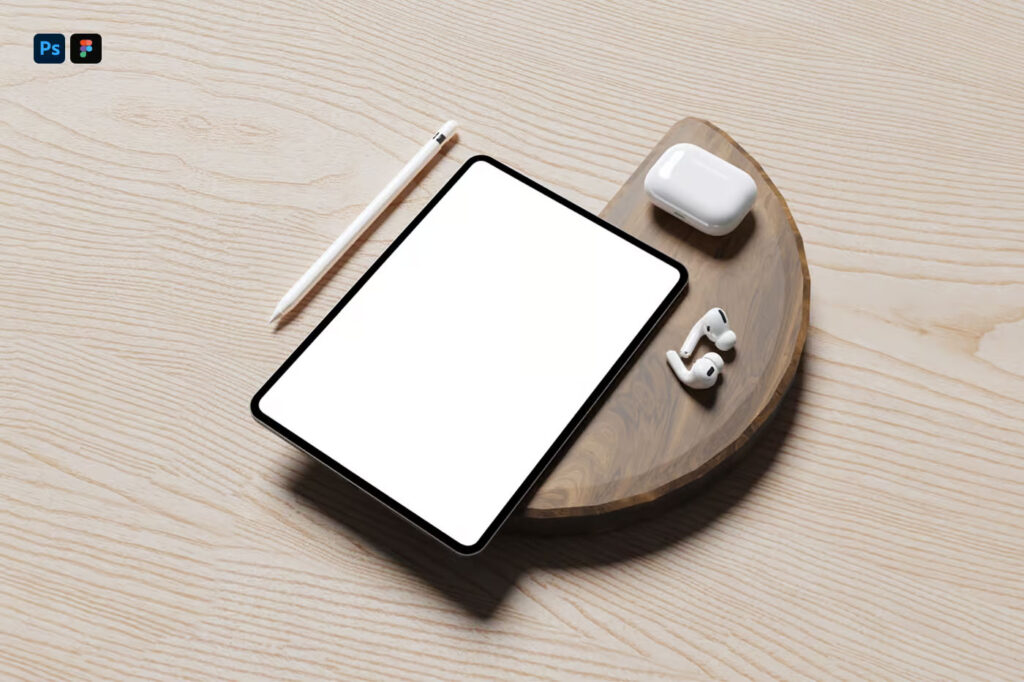 Perspective Vision of iPad Pro Mockup with Accessories