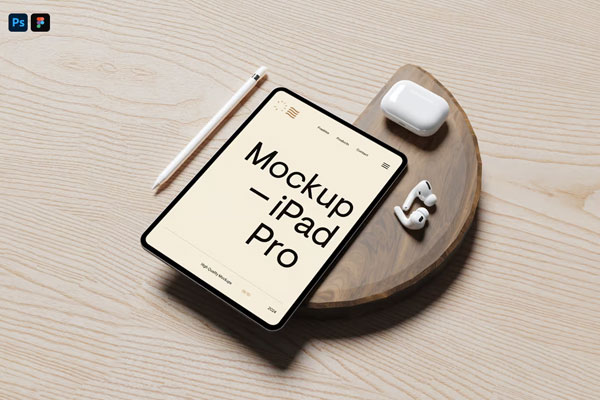 Perspective Vision of iPad Pro Mockup with Accessories