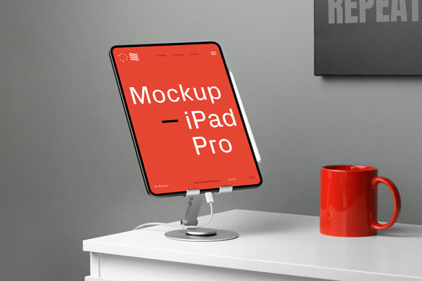 Perspective Vision of iPad Pro Mockup with Mug