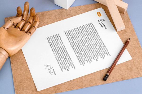 Perspective Vision of Letterhead Mockup with Wooden Hand