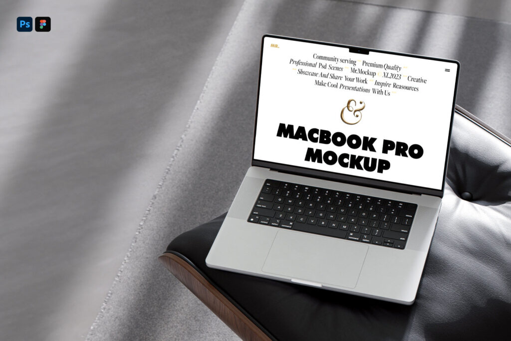 Perspective Vision of MacBook Pro Mockup on Chair