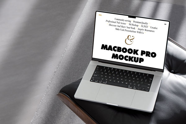 Perspective Vision of MacBook Pro Mockup on Chair