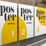Perspective Vision of Rectangular Posters Mockup on Window