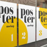 Perspective Vision of Rectangular Posters Mockup on Window