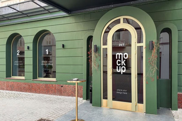 Perspective Vision of Restaurant Facade Mockup