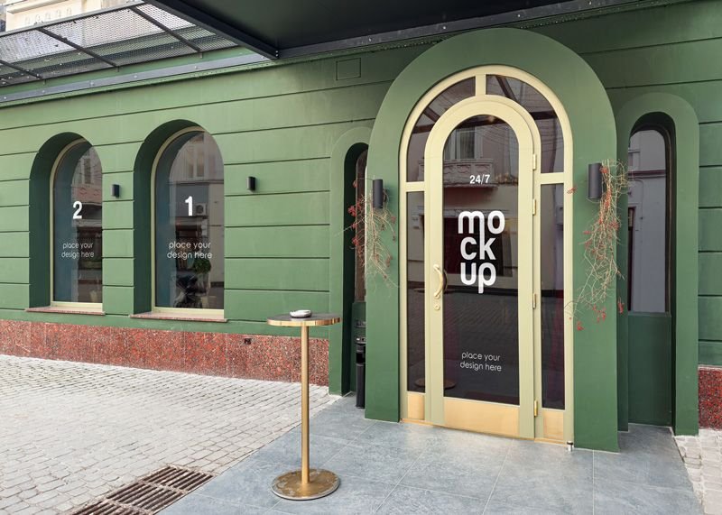 Perspective Vision of Restaurant Facade Mockup