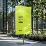 Perspective Vision of Standing Billboard Mockup with Shadows
