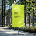 Perspective Vision of Standing Billboard Mockup with Shadows