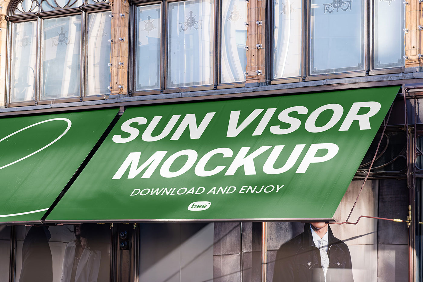 Free Perspective Vision of Storefront Sun Visors Mockup PSD Template