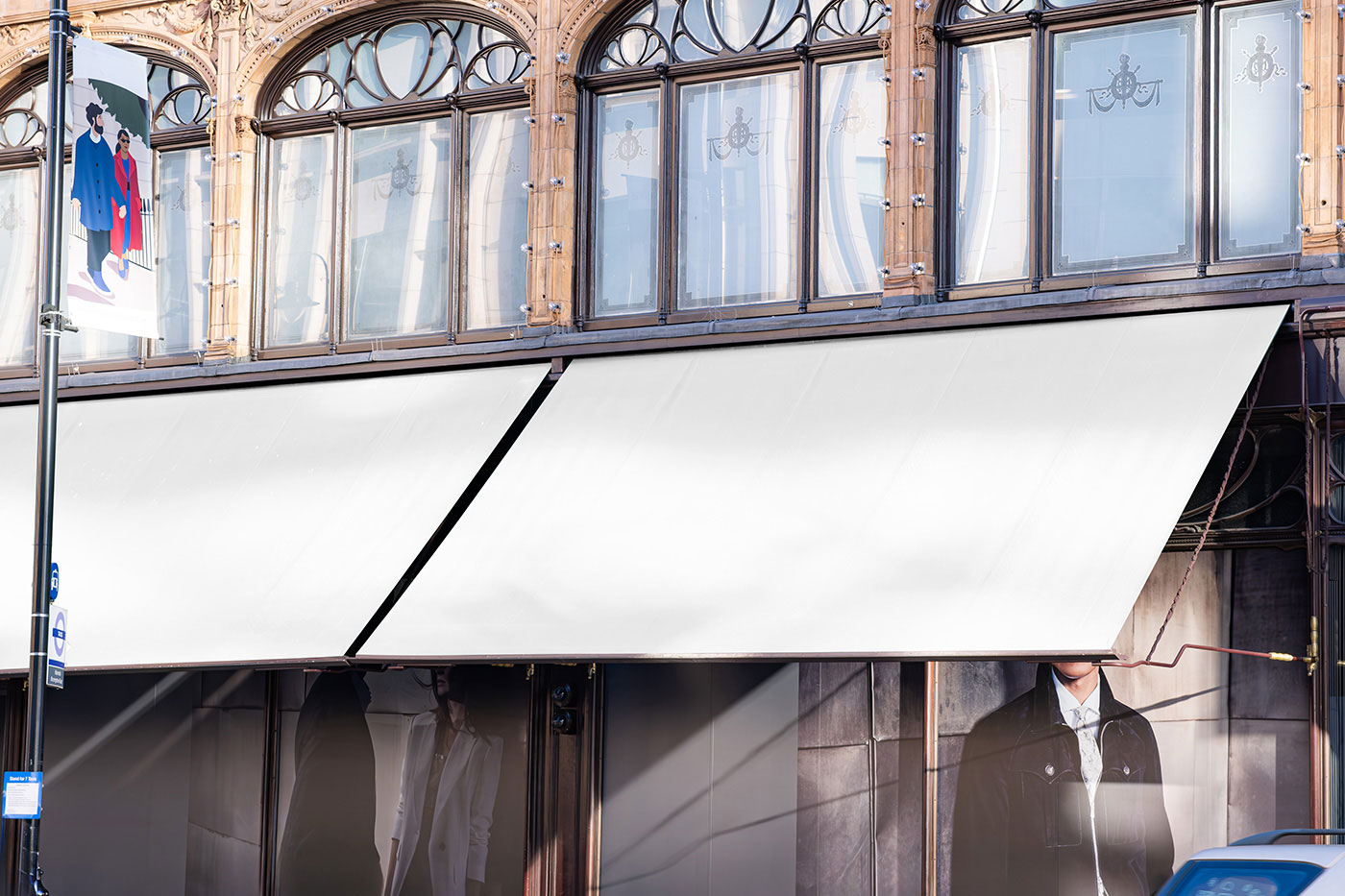 Free Perspective Vision of Storefront Sun Visors Mockup PSD Template