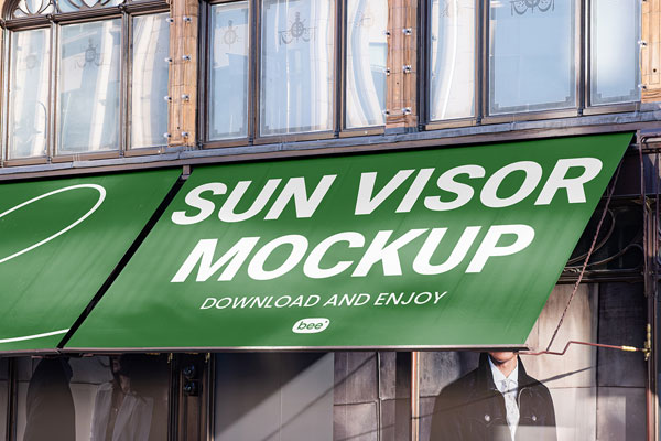 Perspective Vision of Storefront Sun Visors Mockup