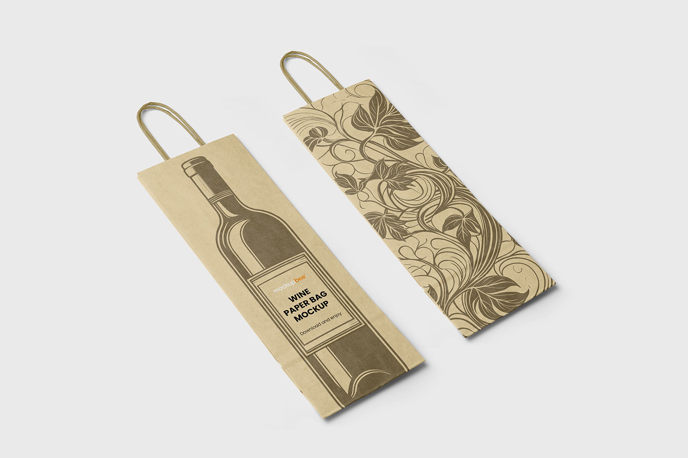 Free Perspective Wine Paper Bag Mockup PSD Template