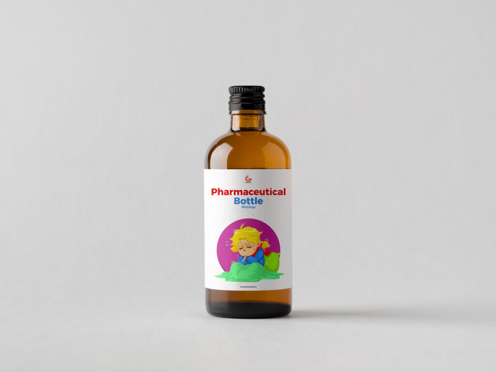 Front View of Pharmaceutical Glass Bottle Mockup