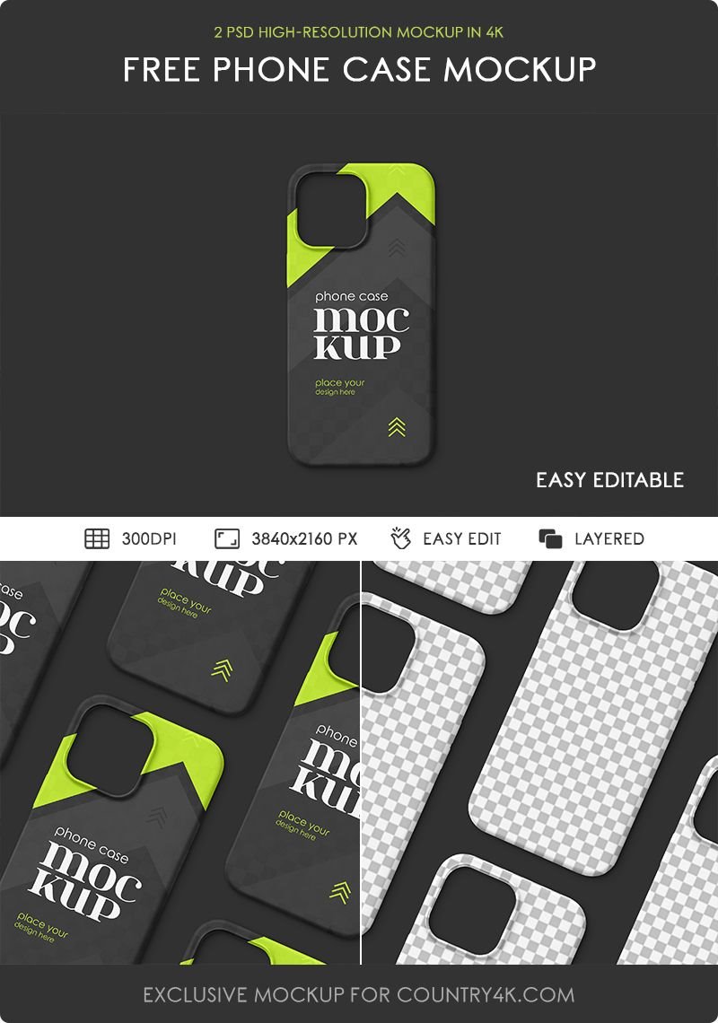 Phone Case Mockups in 2 Shots FREE PSD