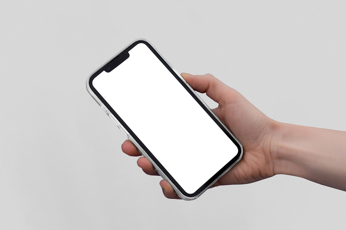 Free Phone Device in Hand Mockup PSD Template