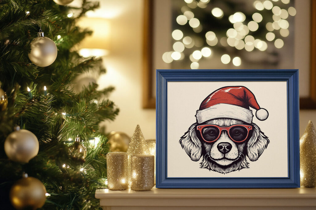 Photo Frame with Christmas Tree Mockup