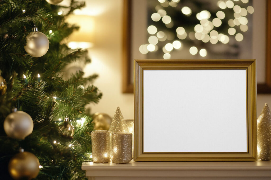 Photo Frame with Christmas Tree Mockup