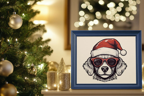Photo Frame with Christmas Tree Mockup