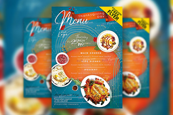 Photo Illustration Thanksgiving Menu Flyer Template