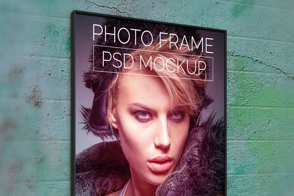 Photo Poster Hanging on a Textured Wall Mockup