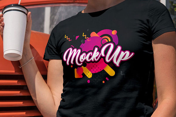 Photorealistic Girl T-Shirt Mockup in Outdoor Setting